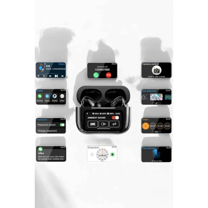 Bluetooth Kulaklık Kablosuz Ekranlı ANC/ENC Destekli Dokunmatik