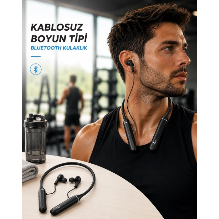 Boyun Tipi Kablosuz Bluetooth Kulaklık Uzun Pil Ömrü Mikrofonlu