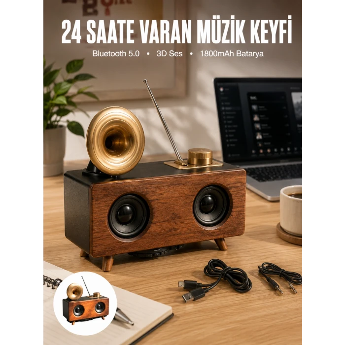 Çalar Radyo Müzik Kutusu Nostaljik Hoparlör Speaker