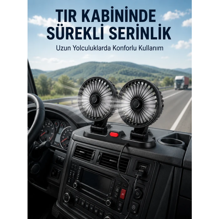 Çift Başlıklı Araç İçi USB Vantilatör Soğutucu Fan