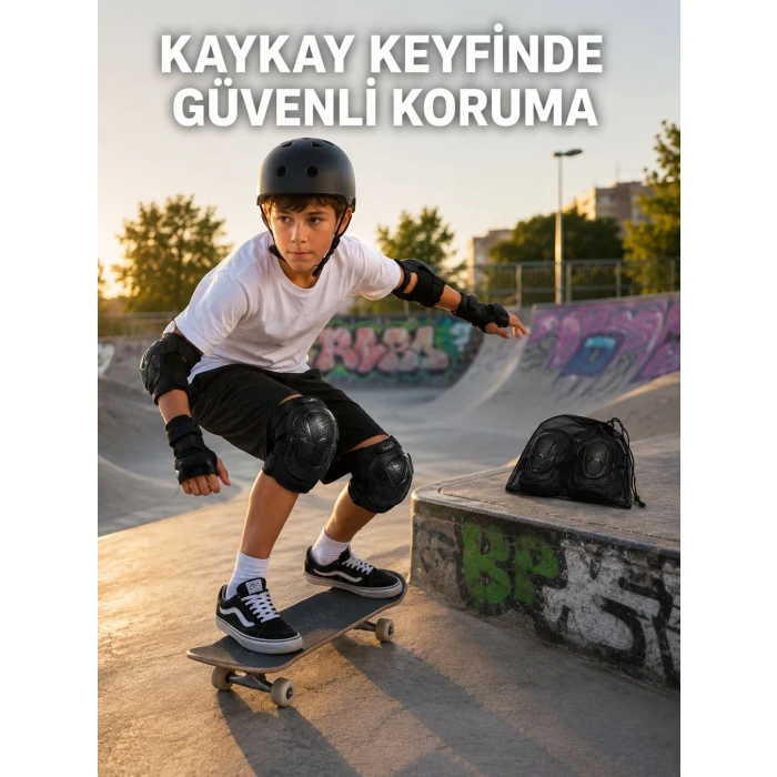 Çocuk Koruyucu Dizlik Dirseklik ve El Bilek Koruyucu Seti 2 Adet Siyah
