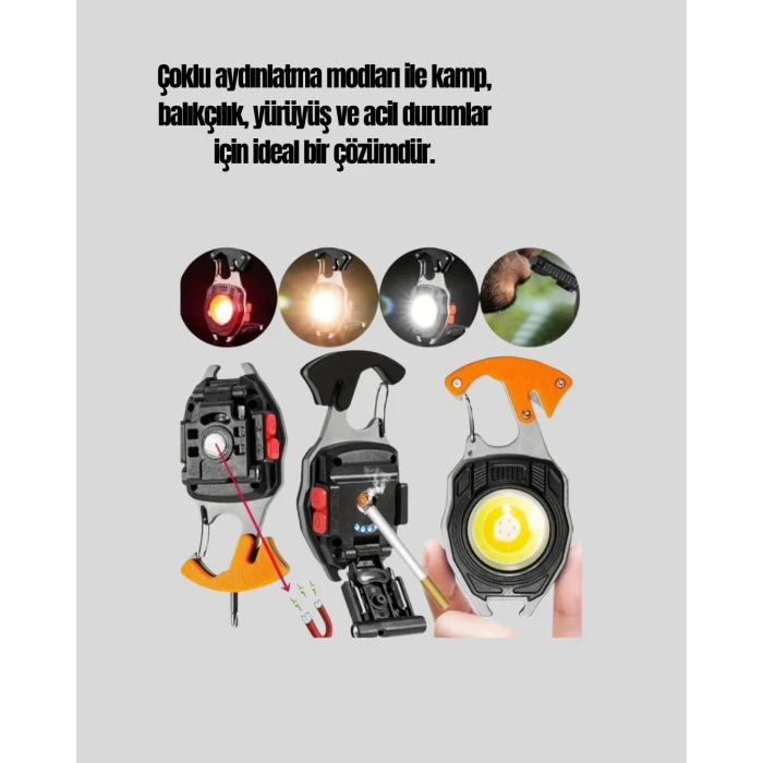 Çok İşlevli USB Şarjlı Anahtarlık Fener
