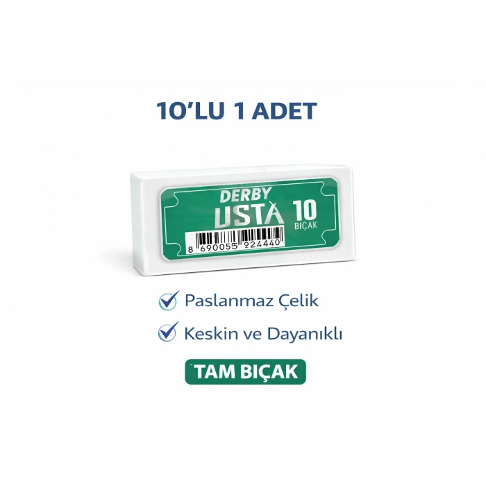 Derby Usta Çift Taraflı Jilet Tam Bıçak Berber Jileti 10LU 1 PAKET