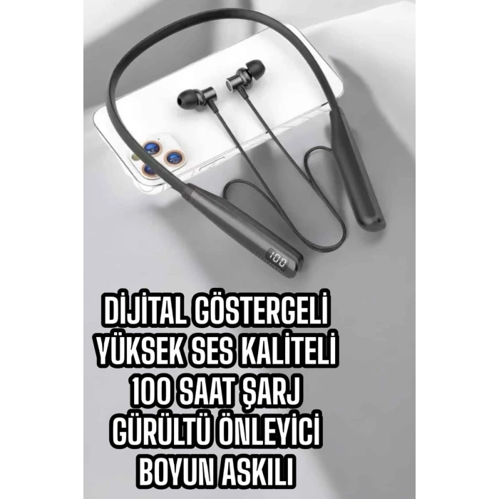 Dijital Batarya Göstergeli Bluetooth Özellikli Boyun Askılı Kulaklık