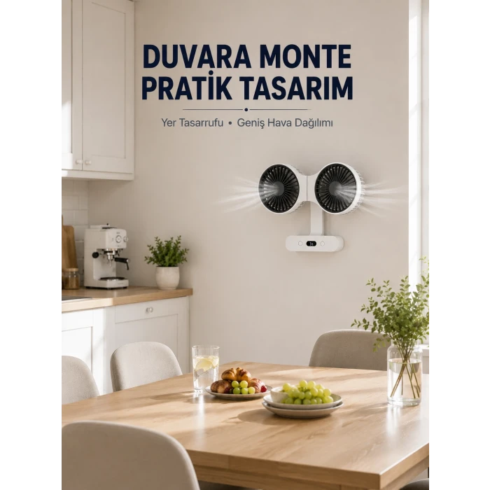 Dijital Göstergeli Çift Fan Başlıklı Masa Vantilatörü