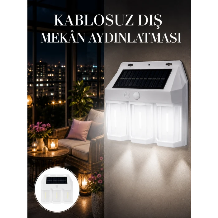 Dış Mekan Solar Duvar Lambası – 120° Hareket Algılama, 3 Işık Modu Yeni Nesil