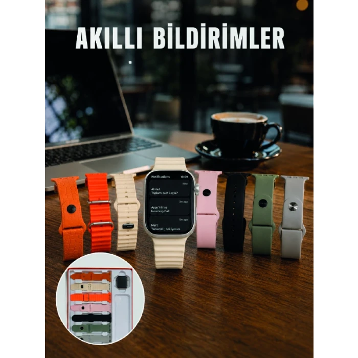 Dokunmatik Akıllı Saat Bluetooth Arama Sağlık Takipli 7 Değiştirilebilir Kordonlu Saat
