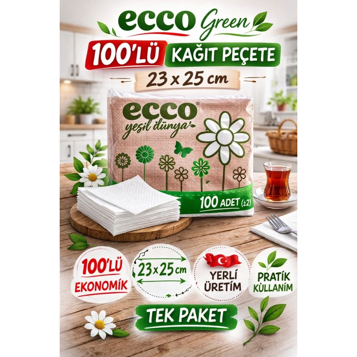 Ecco Green Kağıt Peçete 100’lü 23x25 cm Ekonomik 1 Paket