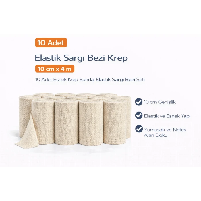 Elastik Sargı Bezi Krep 10 cm x 4 m 10 Adet Esnek Krep Bandaj Elastik Sargı Bezi Seti