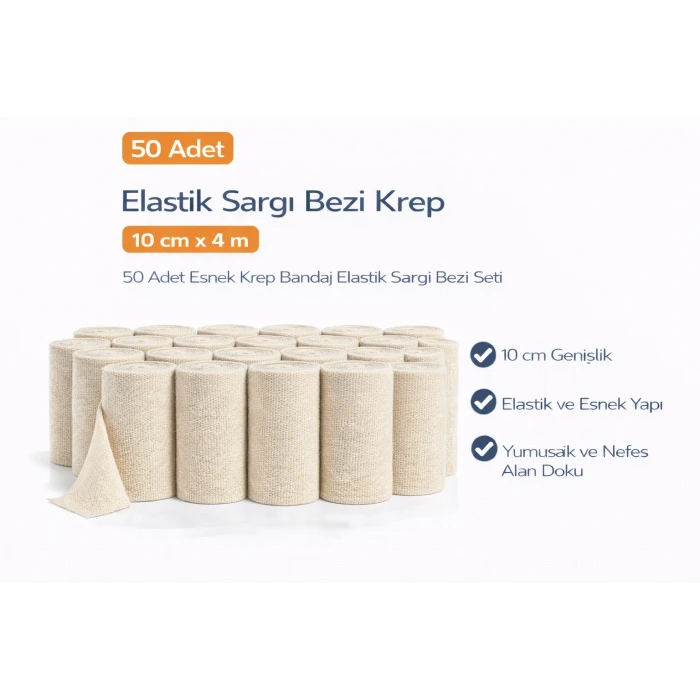 Elastik Sargı Bezi Krep 10 cm x 4 m 50 Adet Esnek Krep Bandaj Elastik Sargı Bezi Seti