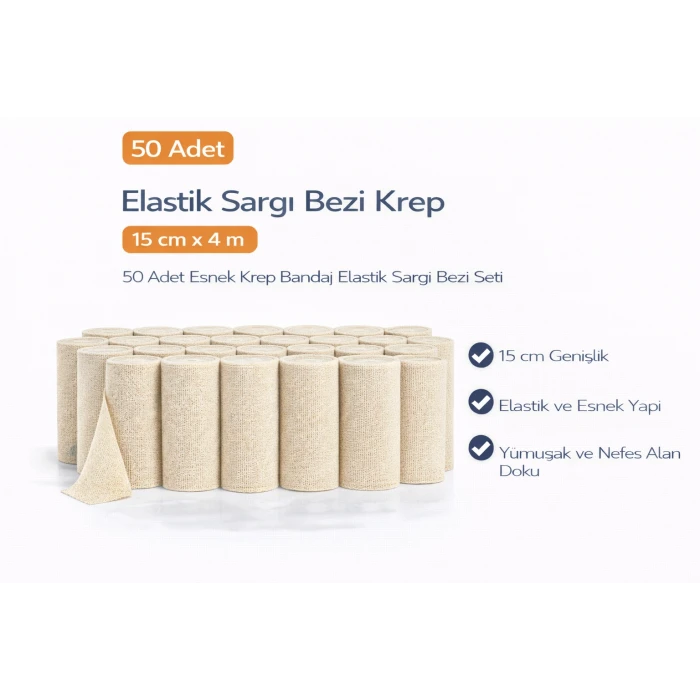 Elastik Sargı Bezi Krep 15 cm x 4 m 50 Adet Esnek Krep Bandaj Elastik Sargı Bezi Seti