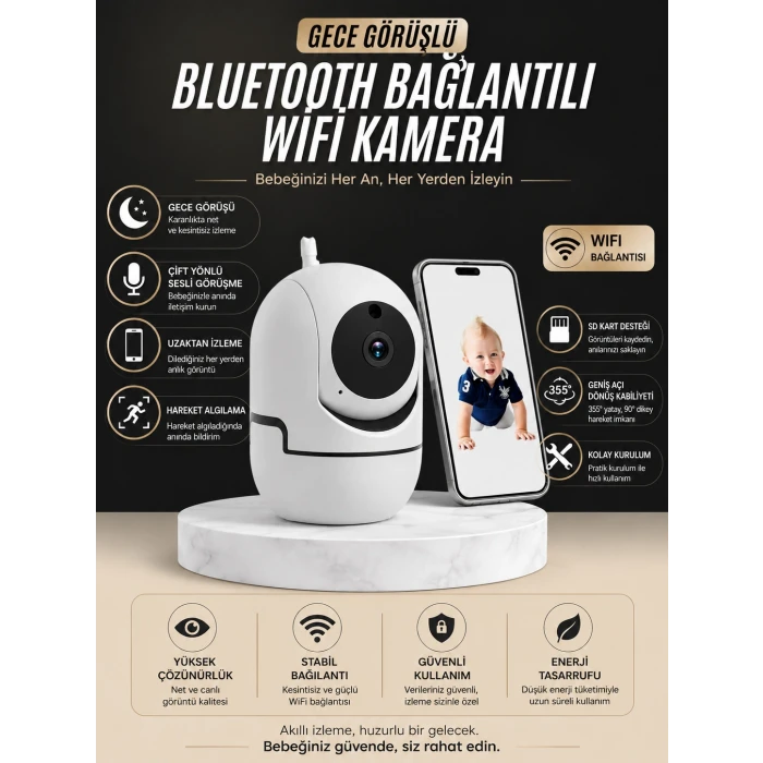 Gece Görüşlü Bebek Kamerası Telefondan Canlı Takip Özellikli