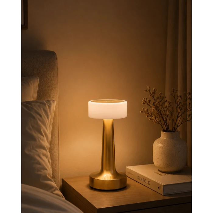 Gold Kare LED Masa Lambası Şarjlı Dimmer Kontrollü Dekoratif Işık