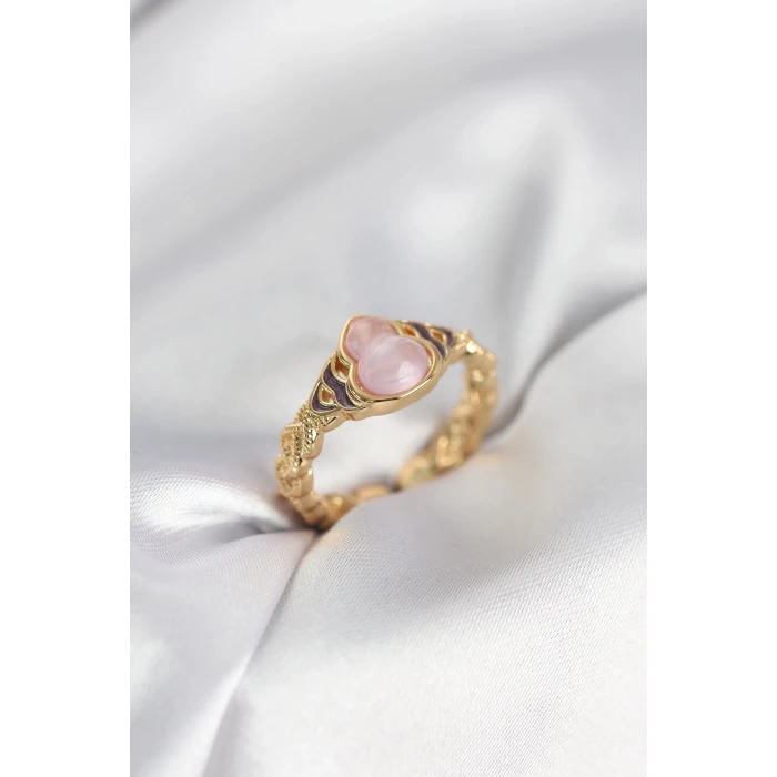 Gold Renk Pembe Damla Model Kadın Yüzük