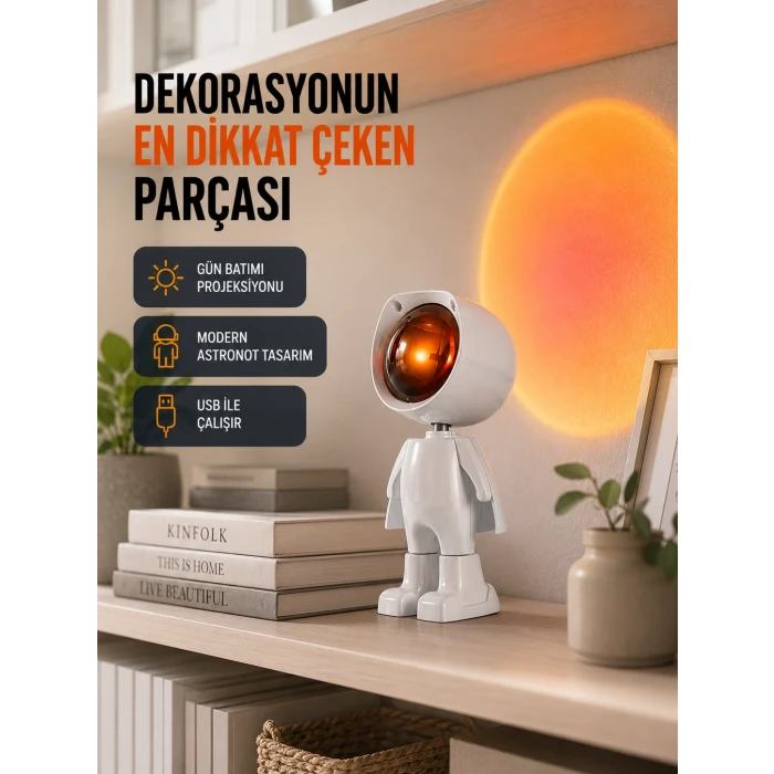 Gün Batımı Efekti Sunan Astronot LED Masa Lambası Yeni Nesil