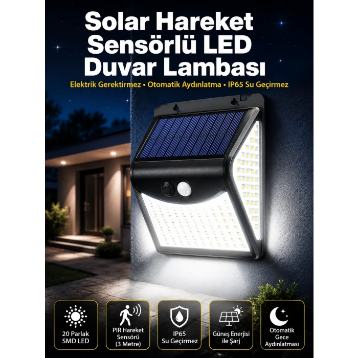 Güneş Enerjili Sensörlü Duvar Lambası Bahçe Lamba Suya Dayanıklı Bahçe Aydınlatma