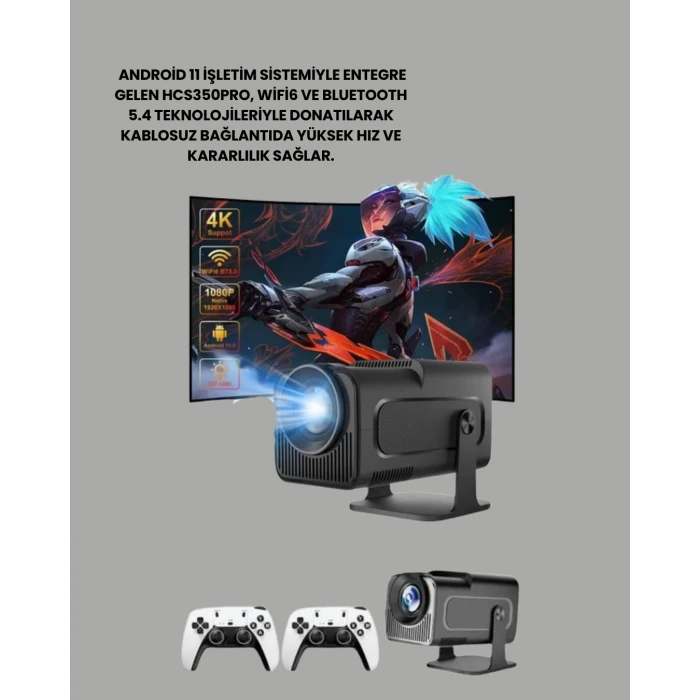 HCS350pro Android 11 İşletim Sistemli Mini Projektör Yeni Nesil