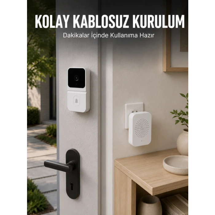 HD Kameralı Beyaz Görüntülü Kapı Zili Çift Yönlü Sesli Wi-Fi Akıllı Kapı Zili