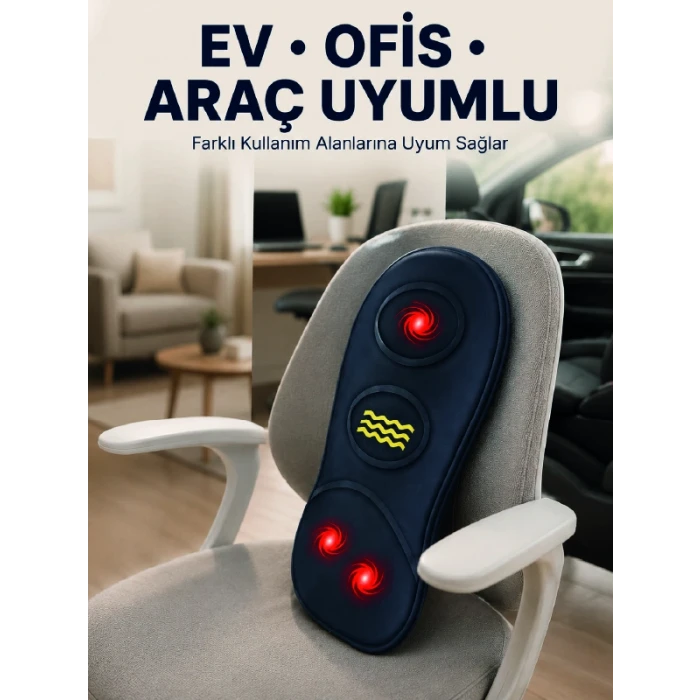 Isıtmalı Bel Masaj Minderi Ev Ofis Araç Uyumlu Titreşimli Destek