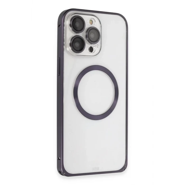 Joko Apple iPhone 14 Pro Kılıf Metal Bumper Magneticsafe Kapak - Derin Mor