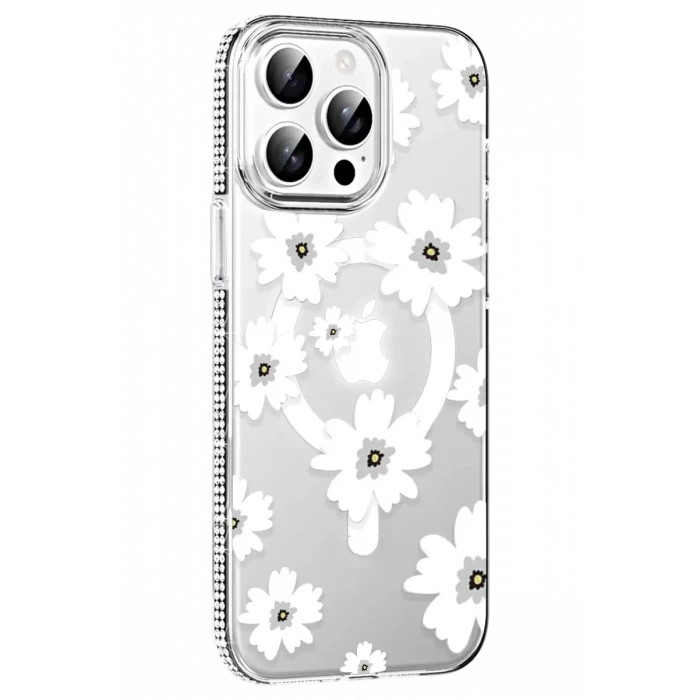 Joko Apple iPhone 15 Pro Max Floral Magsafe Kapak - Beyaz