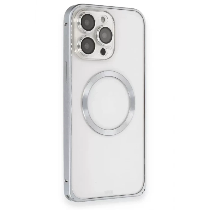 Joko Apple iPhone 15 Pro Max Kılıf Metal Bumper Magneticsafe Kapak - Gri
