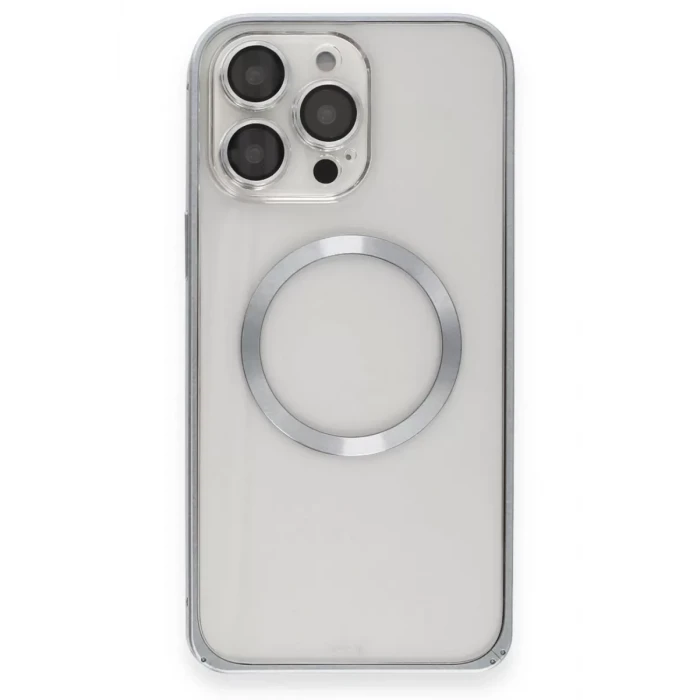 Joko Apple iPhone 15 Pro Max Kılıf Metal Bumper Magneticsafe Kapak - Gri