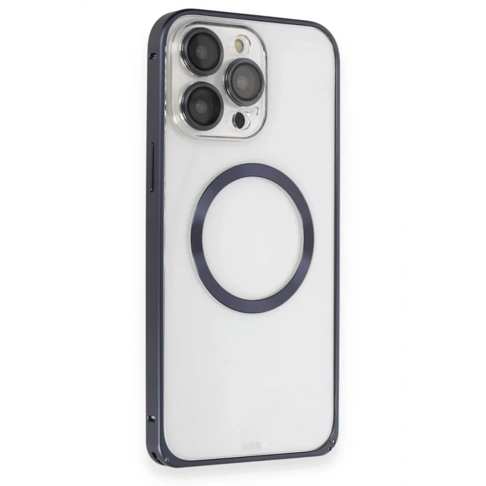 Joko Apple iPhone 15 Pro Max Kılıf Metal Bumper Magneticsafe Kapak - Lacivert