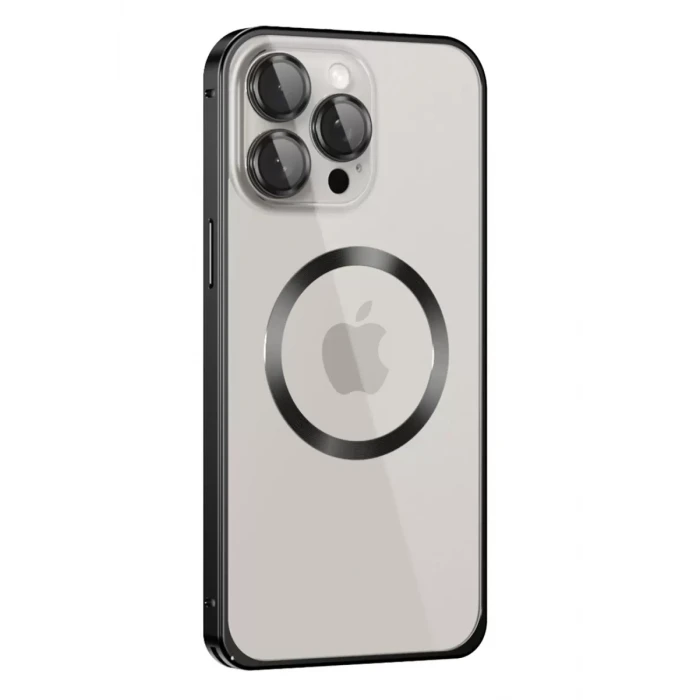 Joko Apple iPhone 15 Pro Max Kılıf Metal Bumper Magneticsafe Kapak - Siyah