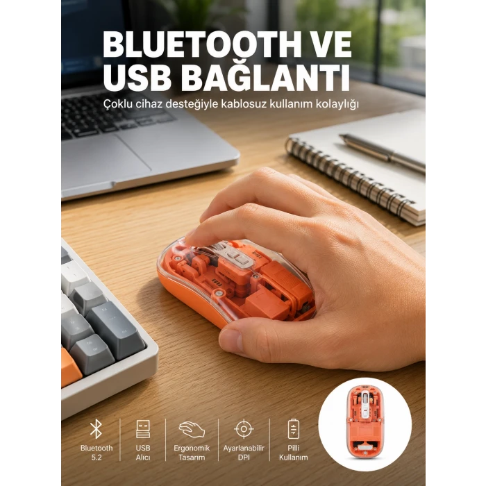 Kablosuz Bluetooth Mouse Şık ve Sessiz Ofis Tasarımı Yeni Nesil