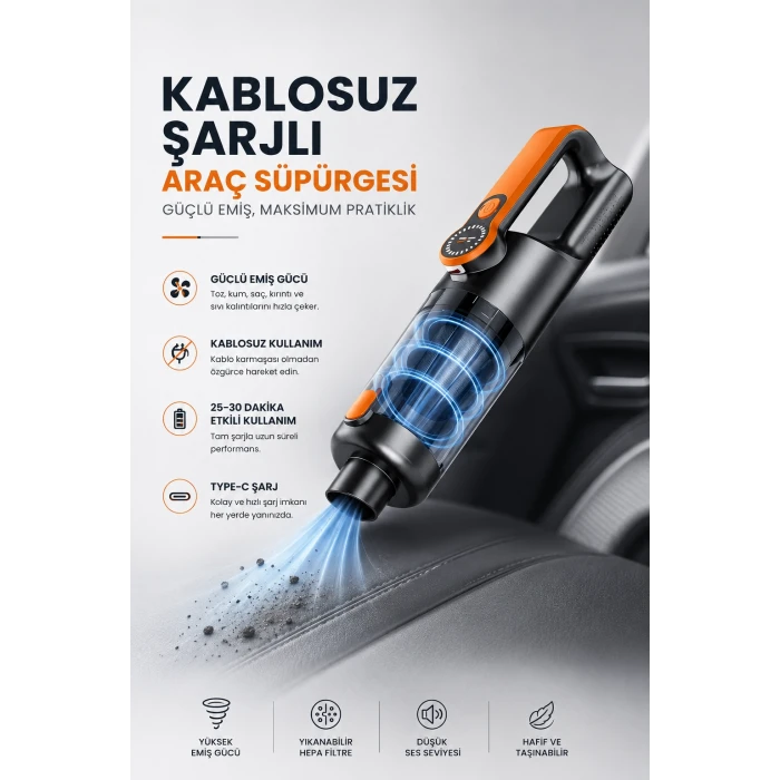 Kablosuz Şarjlı Araç ve Ev Tipi El Süpürgesi