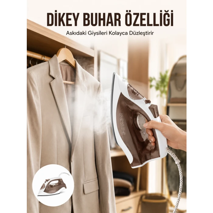 Kahverengi Buharlı Ütü 2200W Sürekli Buhar 120 g Şok Buhar