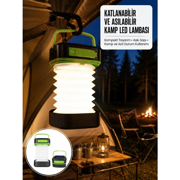 Kamp Lambası Katlanabilir Lamba Solar Şarjlı Led Lamba El Fenerli Yeni Nesil