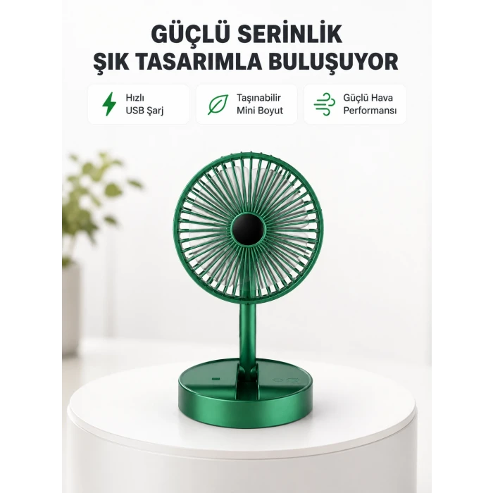 Katlanabilir Mini Fan – 3 Kademeli Soğutma, Şarjlı