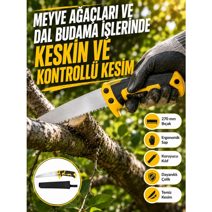 Kılıflı Budama Bahçe Testeresi 270 mm Düz Bıçaklı