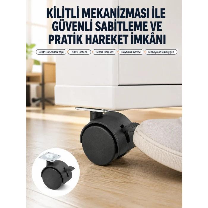 Kilitli Mini Tekerlek Ayak 4 cm 4’lü Set