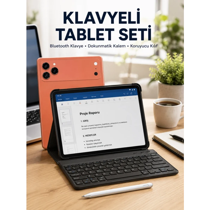 Klavyeli Tablet PC Kalem Kılıf ve Ekran Koruyucu Hediyeli Android Set