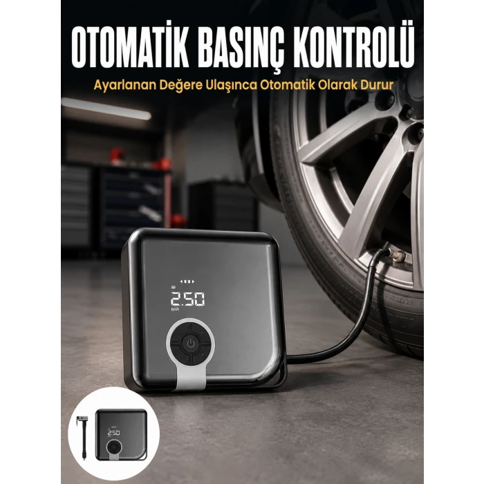 Kompakt Tasarımlı LED Işıklı Taşınabilir Hava Kompresörü Yeni Nesil