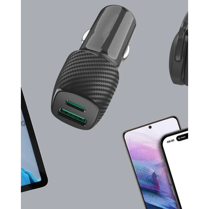 Kompakt Tasarımlı Type-C + USB Girişli Araç Şarj Başlığı