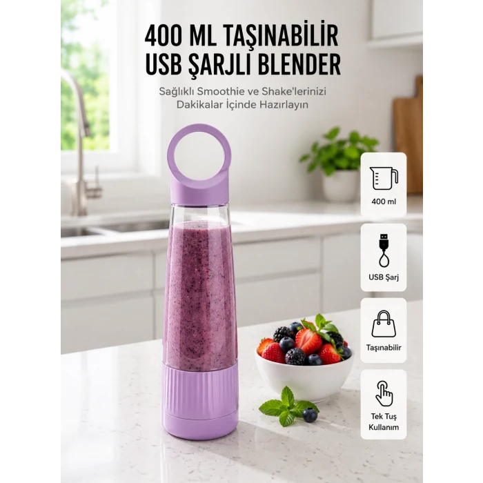 Kompakt Tasarımlı USB Şarjlı Smoothie Blender
