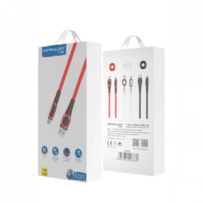 Konfulon DC01 Süper Hızlı Micro USB Kablo 1M 2.4A - Kırmızı