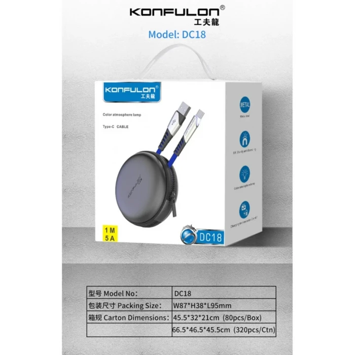 Konfulon DC18 Type-C Kablo 1M 5A - Kırmızı