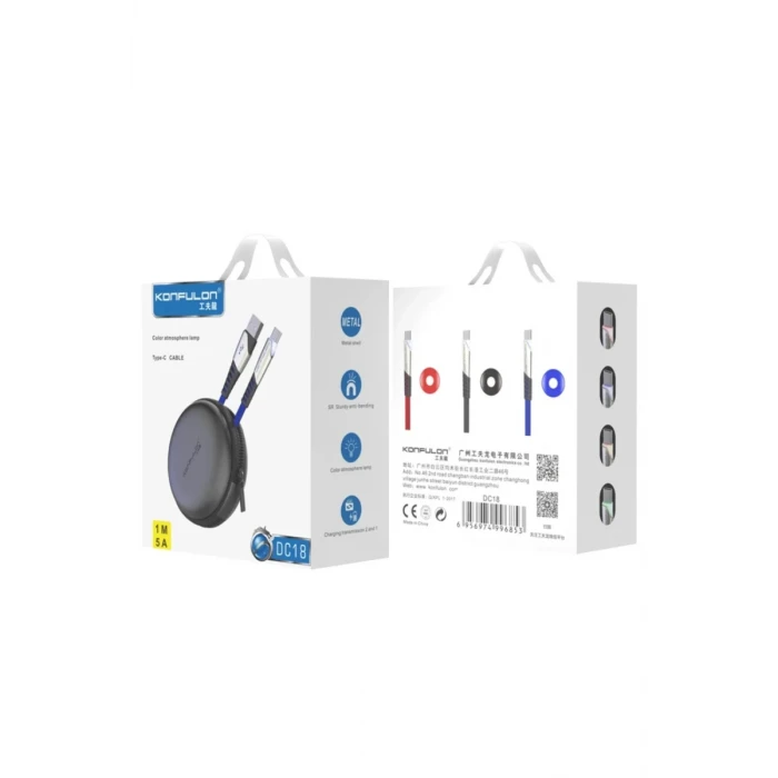 Konfulon DC18 Type-C Kablo 1M 5A - Kırmızı