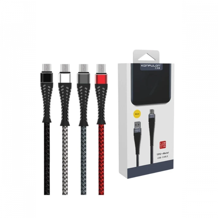 Konfulon S61 Micro USB Kablo 1.2M 2.1A - Kırmızı