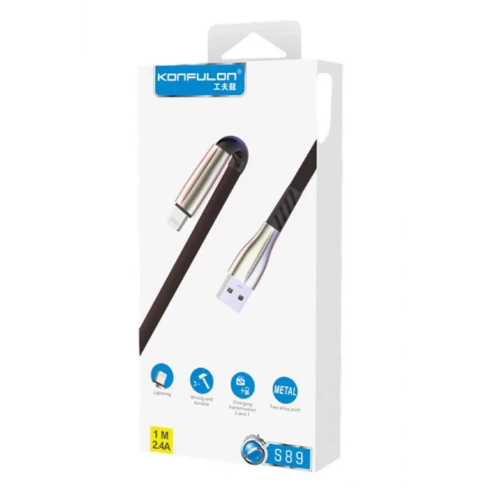 Konfulon S89 Metal Uçlu Lightning Kablo iphone Uyumlu 1M 2.4A - Kırmızı