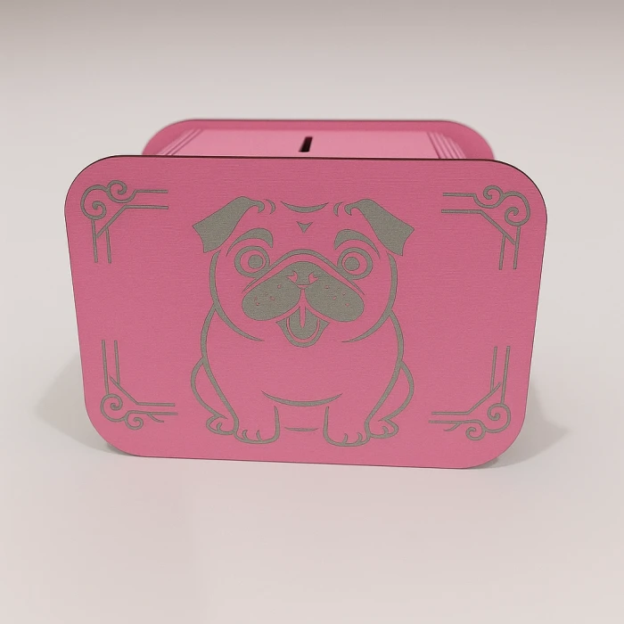 Köpek Kumbara - Ağaç işleme -Ceviz Ağacı-Pembe