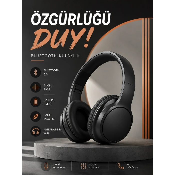 Kulak Üstü Bluetooth Kulaklık Ayarlanabiilir Uzun Pil Ömrü Kablosuz 5.0 Bluetooth