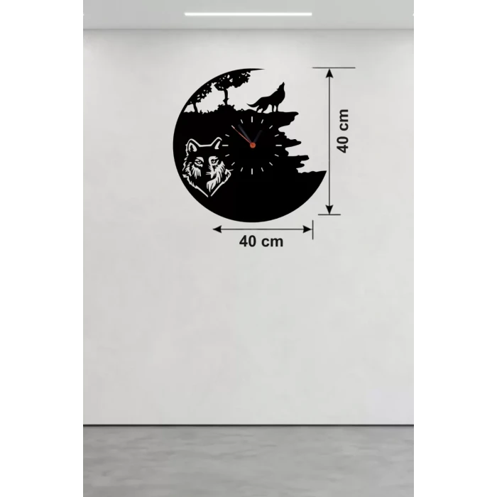 Kurt Temalı Lazer Kesim Ahşap Duvar Saati - 40x40 cm Dekoratif
