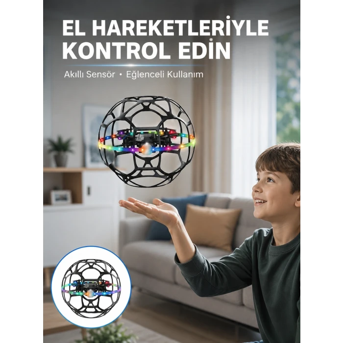 LED Işıklı Futbol Topu Mini Drone Akıllı Sensörlü El Kontrollü
