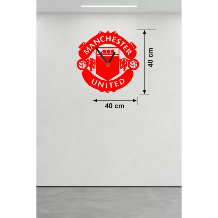 Manchester United Logolu Ahşap Duvar Saati - 40x40 cm Taraftar Hediyesi